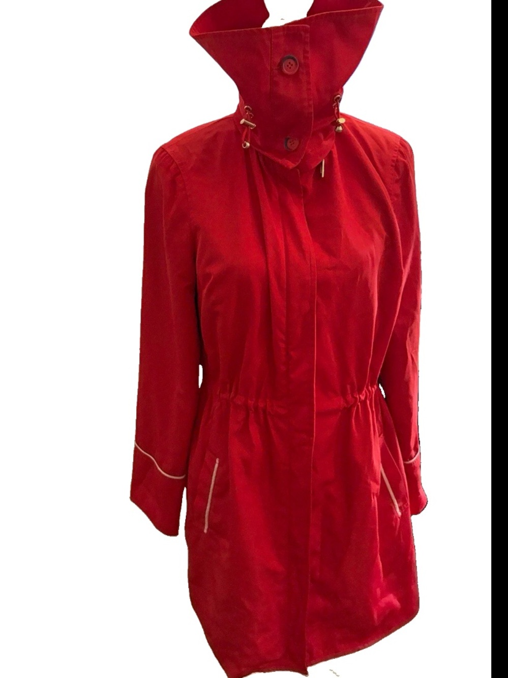 Spanner red trench coat tunnel neck rain coat removable snap collar